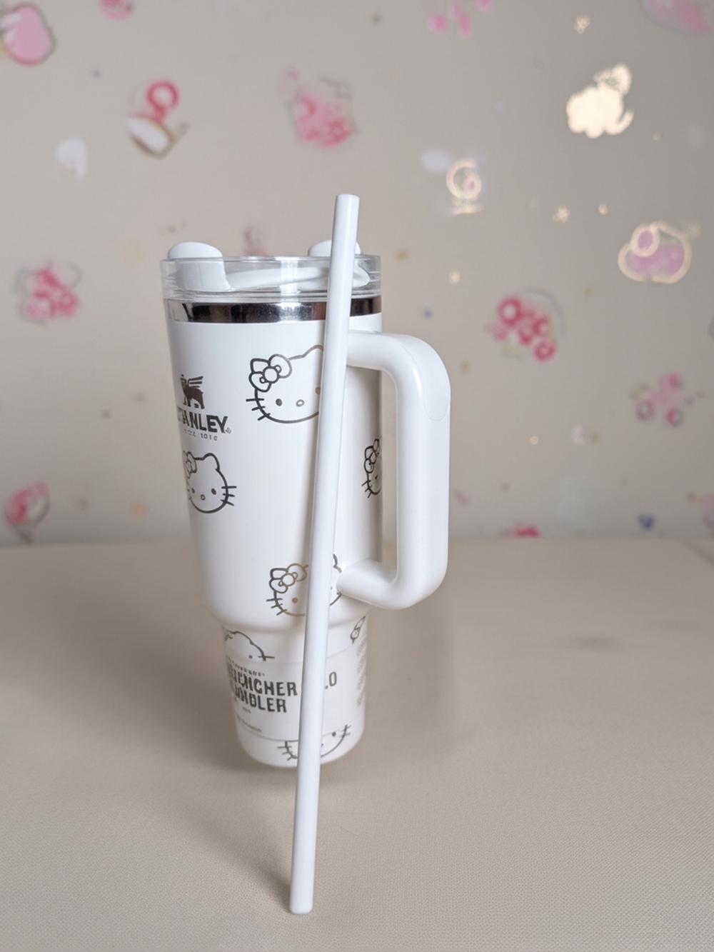 Stanley White Hello Kitty Travel Mug with Handle and Straw